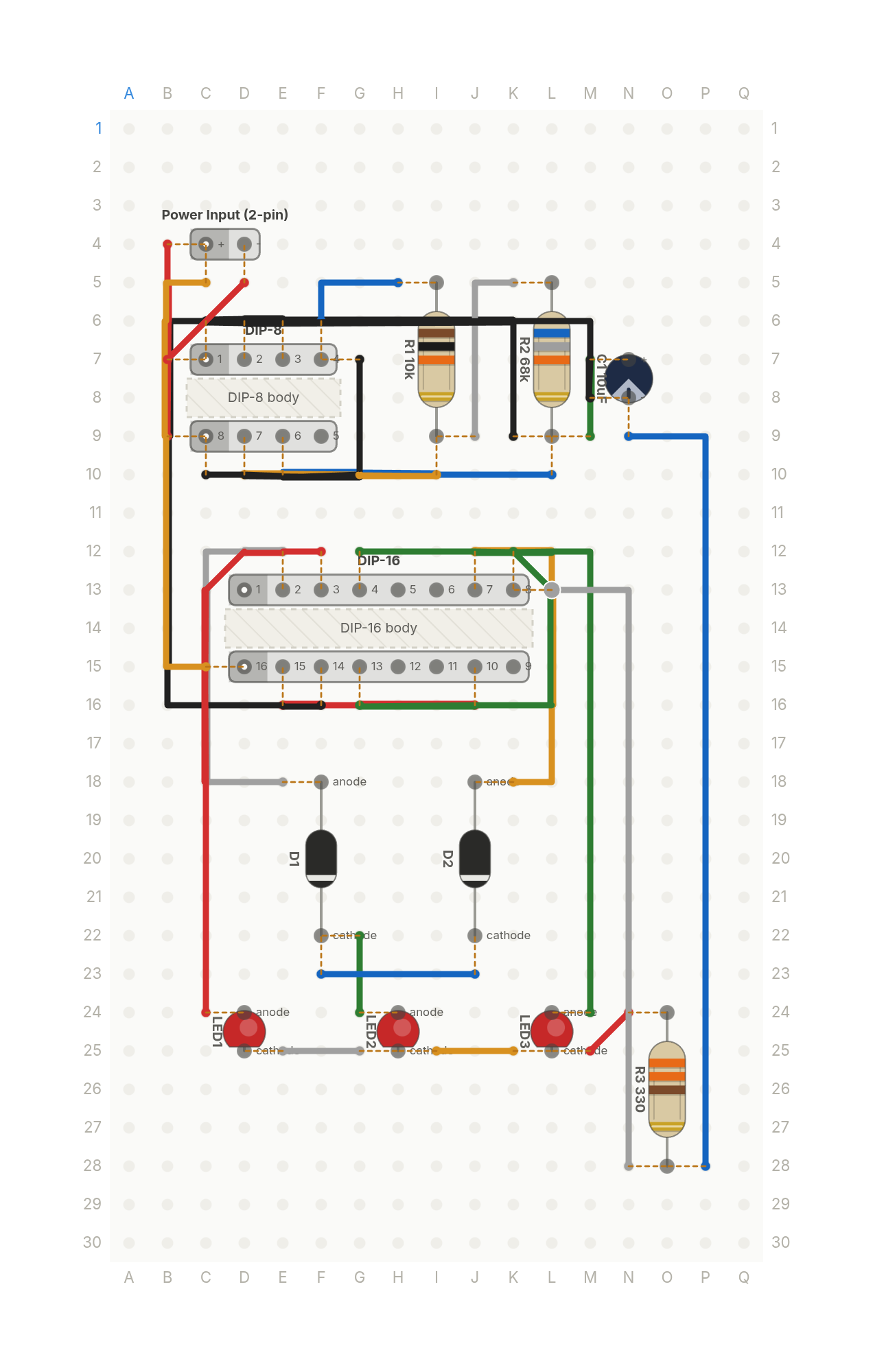 Perfboard layout of KITT's scanner from two chips