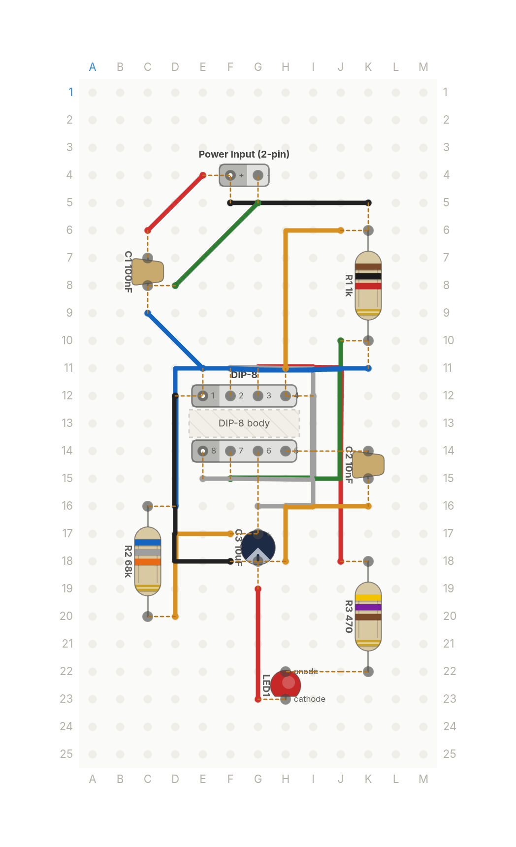 Perfboard layout of The most famous chip in electronics