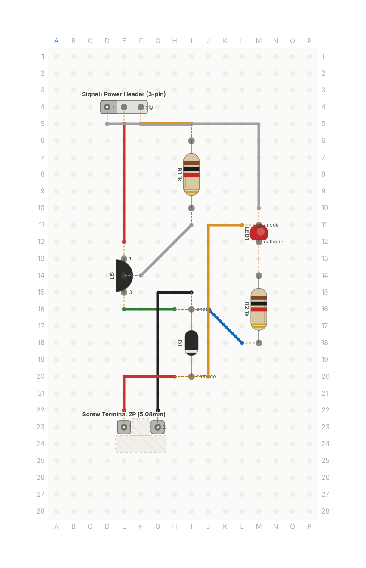 Perfboard layout of The circuit inside every relay module